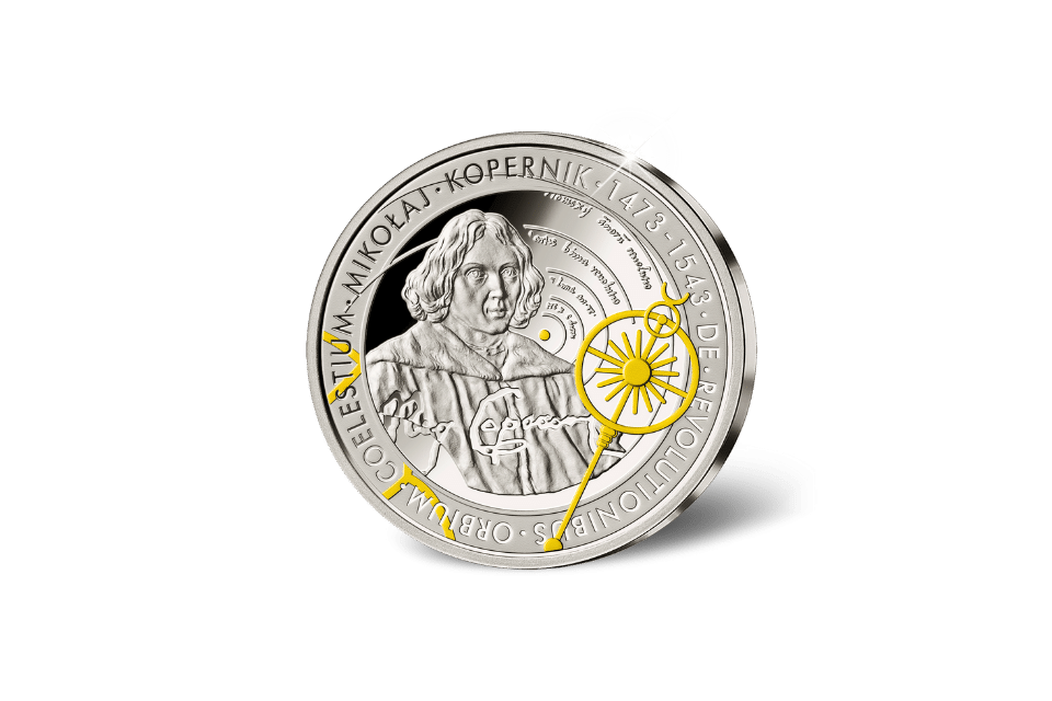 Nicolaus Copernicus (1473-1543) Commemorative Medallion • 1 Ounce .999 Silver Proof • 45 mm • 24-ct Gold Accents