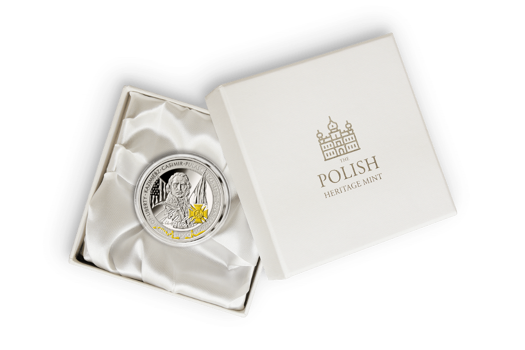 Kazimierz Casimir Pulaski (1745-1779) Commemorative Medallion • 1 Ounce .999 Silver Proof • 45 mm • 24-ct Gold Accents