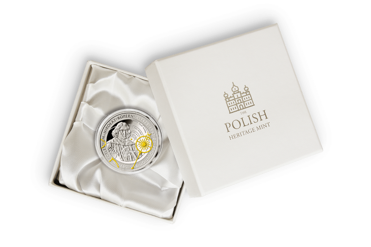 Nicolaus Copernicus (1473-1543) Commemorative Medallion • 1 Ounce .999 Silver Proof • 45 mm • 24-ct Gold Accents