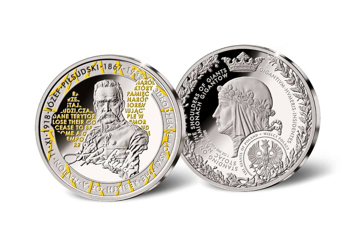 Józef Piłsudski (1867-1935) Commemorative Medallion • 1 Ounce .999 Silver Proof • 45 mm • 24-ct Gold Accents