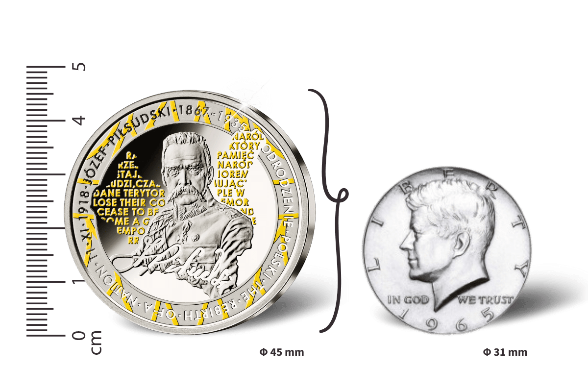 Józef Piłsudski (1867-1935) Commemorative Medallion • 1 Ounce .999 Silver Proof • 45 mm • 24-ct Gold Accents